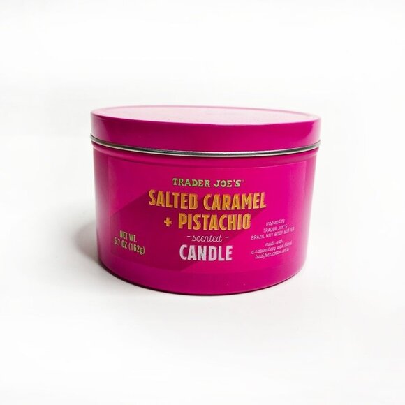 2X - Trader Joes Salted Caramel & Pistachio Scented Candle 5.7 Oz Tin - Picture 1 of 2